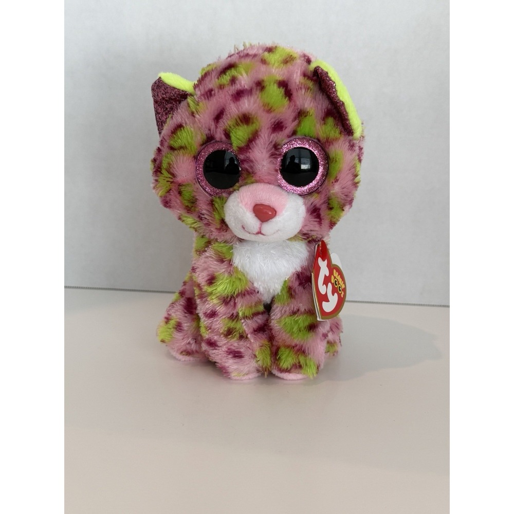 Ty LAINEY Pink/Green Leopard Beanie Boos 6" NEW